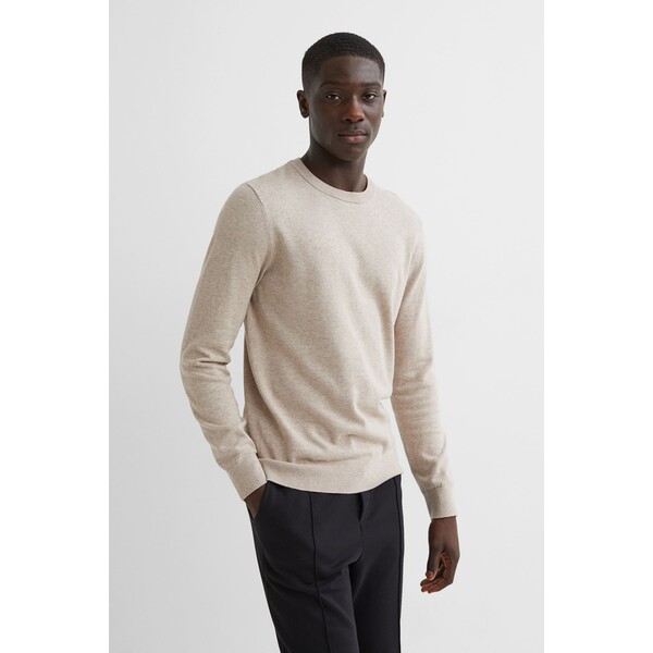 H&M Bawełniany sweter Slim Fit 0564358082 Beżowy melanż