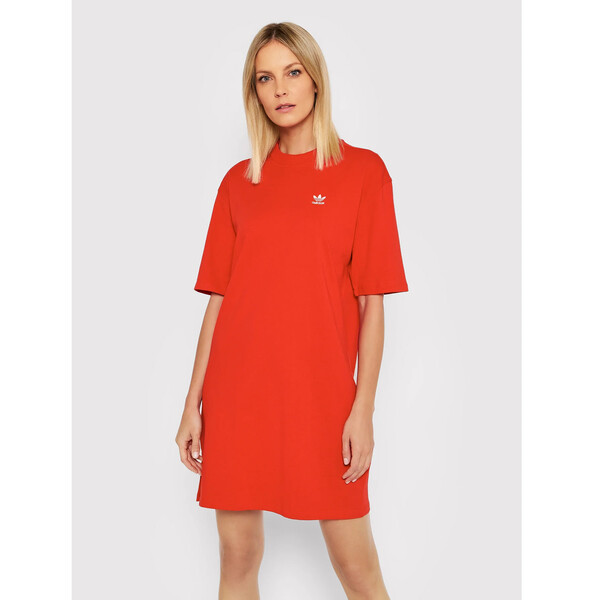 adidas Sukienka codzienna Tee HC2051 Czerwony Regular Fit