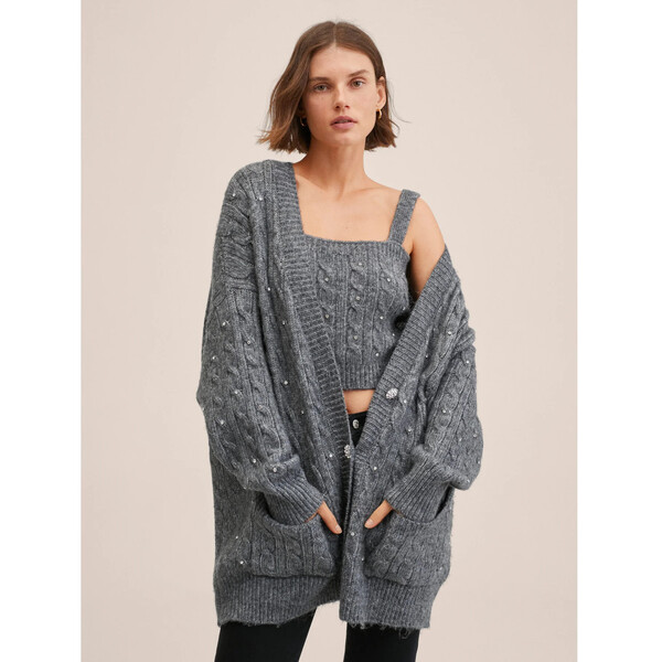 Mango Kardigan Roxy 27040437 Szary Oversize