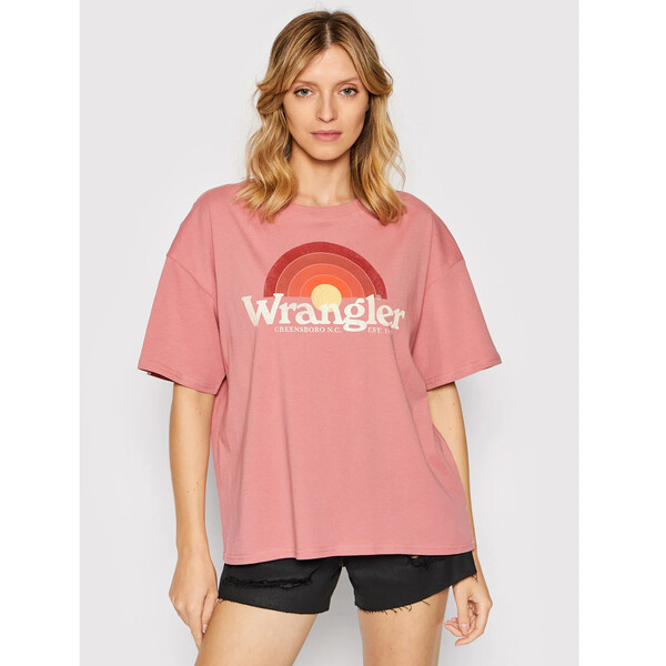 Wrangler T-Shirt Girlfriend W7R9GHXS7 Różowy Relaxed Fit