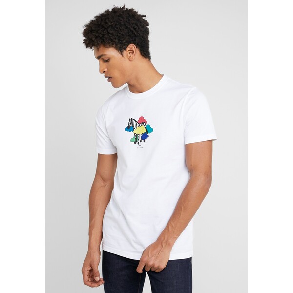 PS Paul Smith MENS SLIM FIT TSHIRT CLOUD ZEBRA T-shirt z nadrukiem white PS722O034-A11