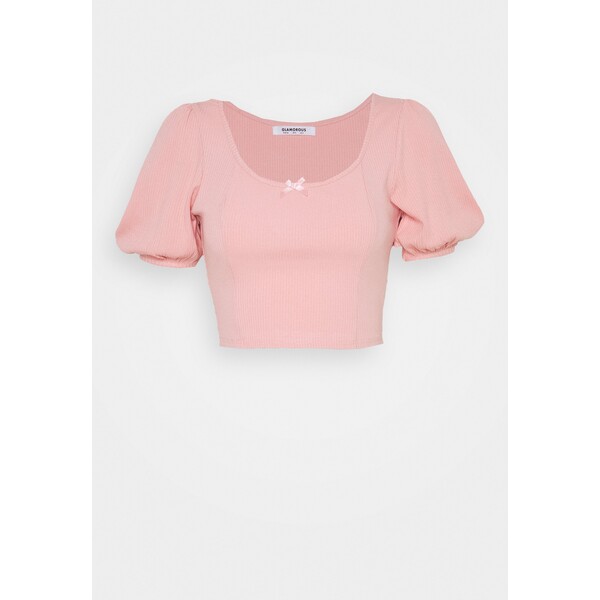 Glamorous BOW FRONT SCOOP CROP WITH PUFF SHORT SLEEVES T-shirt z nadrukiem peachy pink GL921E07M-J11