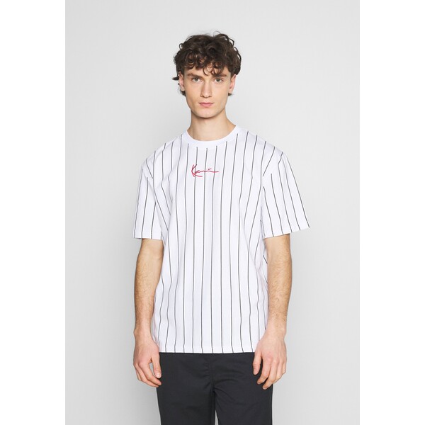 Karl Kani SMALL SIGNATURE PINSTRIPE TEE UNISEX T-shirt z nadrukiem white/black KK121000I-A11