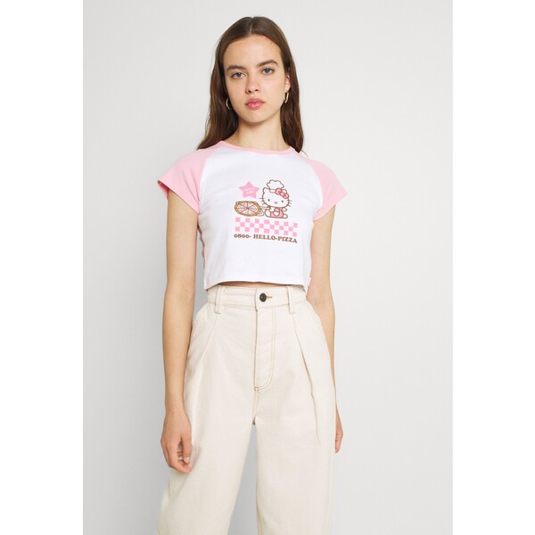 NEW girl ORDER PIZZA RAGLAN BABY TEE T-shirt z nadrukiem pink/white NEM21D03I-J11