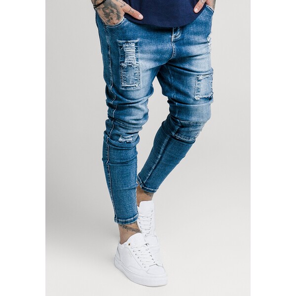 SIKSILK SKINNY FIT PATCH Jeansy Skinny Fit washed blue SIF22G029-K11