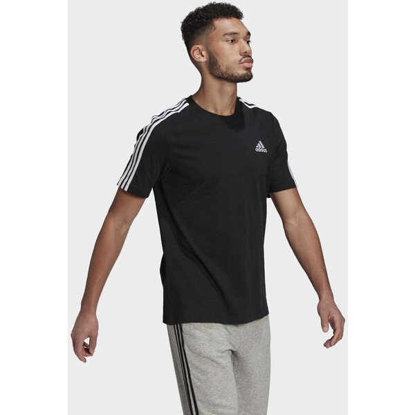 adidas Performance 3-STRIPES SPORTS ESSENTIALS T-SHIRT T-shirt z nadrukiem black/white AD542D3CT-Q11