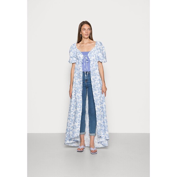 IN THE STYLE LORNA LUXE BLUE FLORAL PUFF SLEEVE TIE FRONT LONGLINE BLOUSE Tunika blue I0421E006-K11