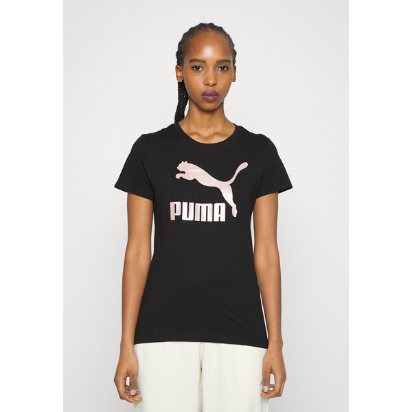 Puma CLASSICS LOGO TEE T-shirt z nadrukiem black/rose gold PU121D0AP-Q11
