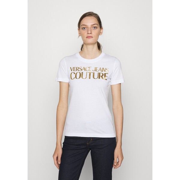 Versace Jeans Couture T-shirt z nadrukiem white/gold VEI21D040-A11