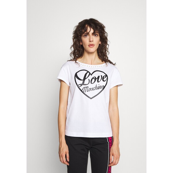 Love Moschino T-shirt z nadrukiem optical white LO921D06T-A11