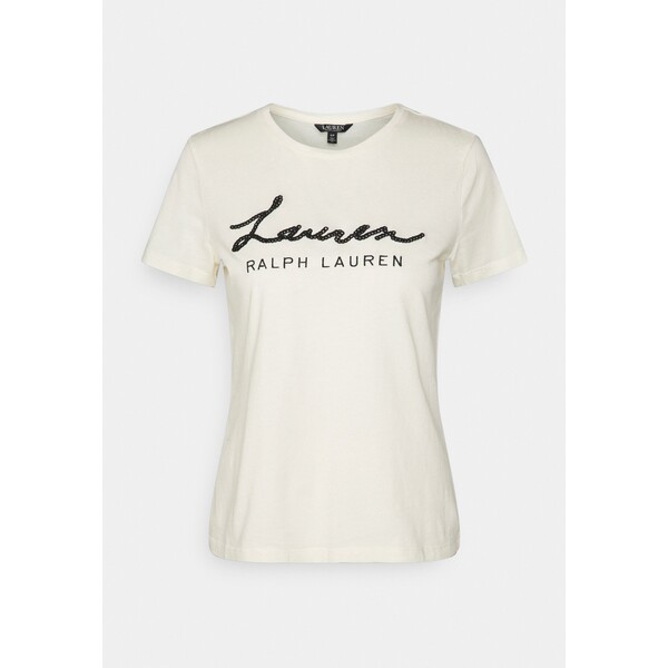 Lauren Ralph Lauren SCRIPT-LOGO JERSEY TEE T-shirt z nadrukiem pale cream L4221D0H2-A11