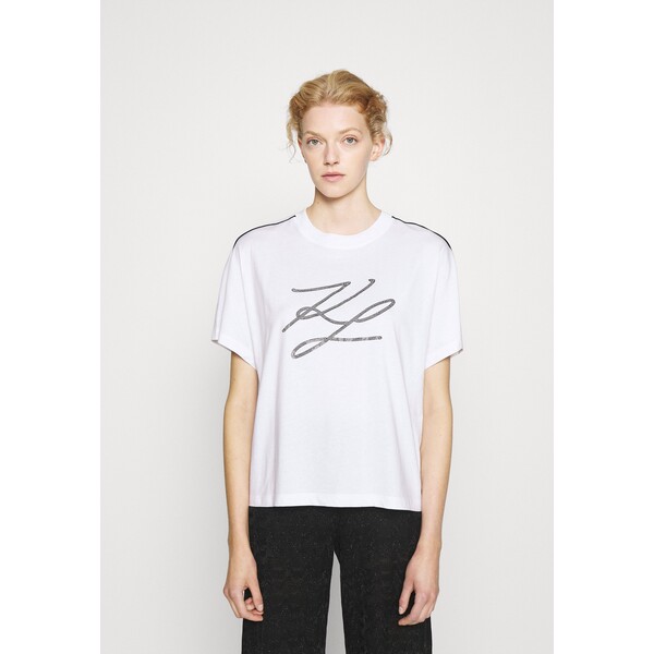 KARL LAGERFELD LOGO PIPING T-shirt z nadrukiem white K4821D089-A11
