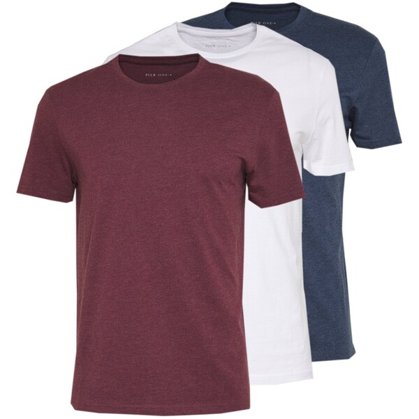Pier One 3 PACK T-shirt basic mottled bordeaux/white/blue PI922O0GQ-G11