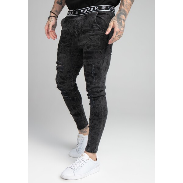 SIKSILK DISTRESSED ELASTICATED Jeansy Skinny Fit black SIF22G059-Q11