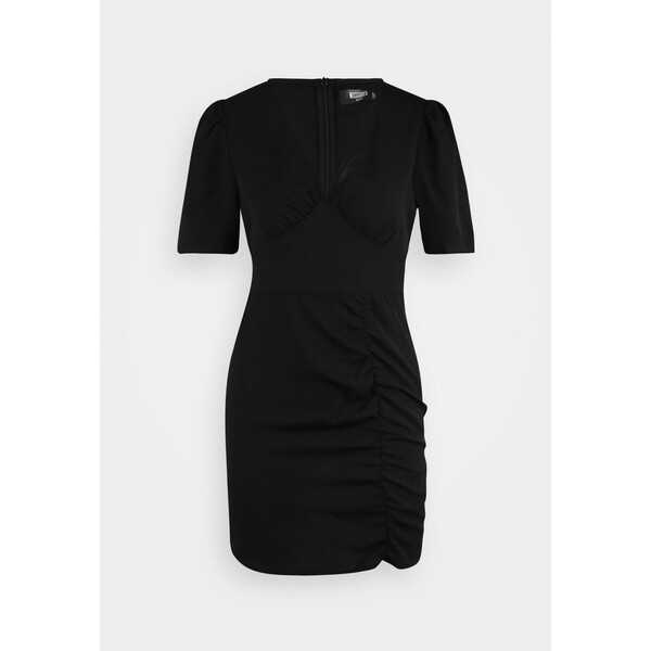 Missguided Petite DALMATIAN RUCHED SIDE V TEA DRESS Sukienka letnia black M0V21C0L5-Q11