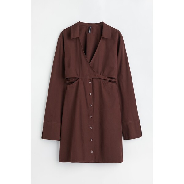 H&M Popelinowa sukienka z bawełny - 1036207002 Ciemnobrązowy