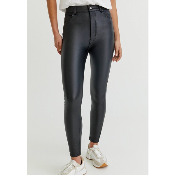PULL&BEAR High waist coated trousers Jeansy Skinny Fit black PUC21N0AI-Q11