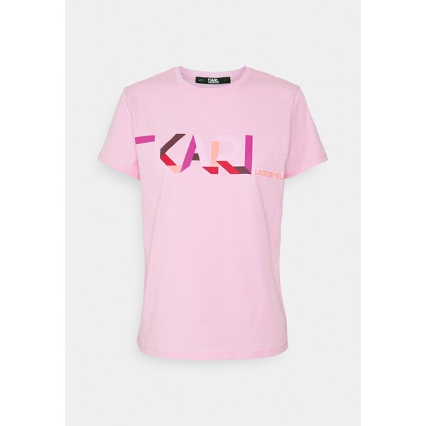 KARL LAGERFELD STRIPE LOGO T-shirt z nadrukiem pink K4821D07D-J11