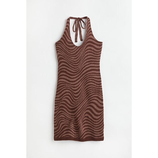 H&M Dzianinowa sukienka z mocowaniem na szyi - Mocowanie na szyi - Bez rękawów - -ONA 1049676004 Brązowy/Wzór