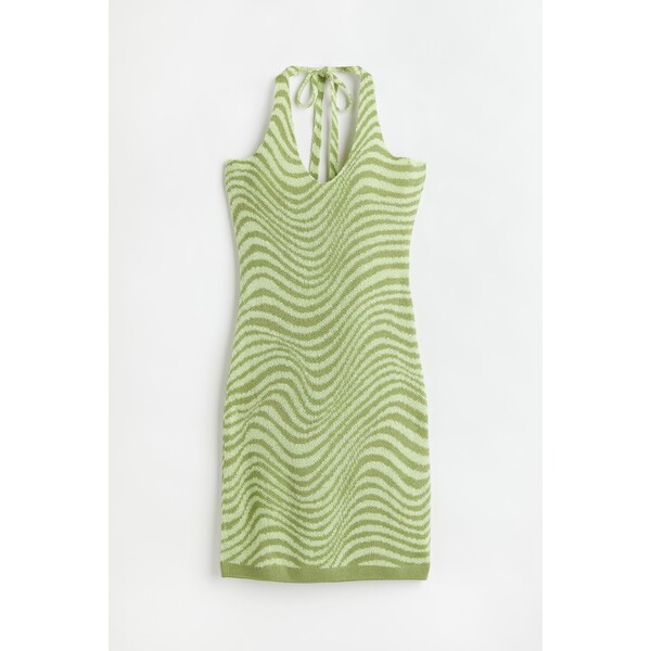 H&M Dzianinowa sukienka z mocowaniem na szyi - Mocowanie na szyi - Bez rękawów - -ONA 1049676004 Zielony/Wzór