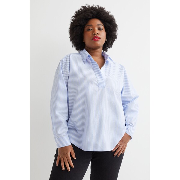 H&M H&M+ Koszula z domieszką lnu - 1060271003 Niebieski/Białe paski