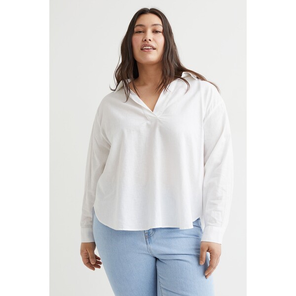H&M H&M+ Koszula z domieszką lnu - 1060271003 Biały