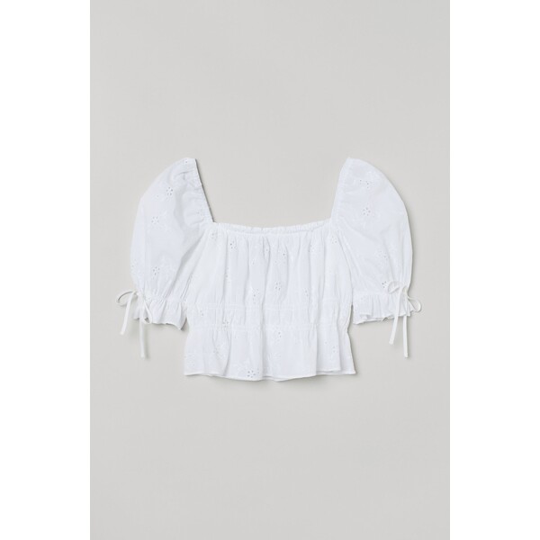 H&M Bluzka z bufiastym rękawem 0948112002 Biały
