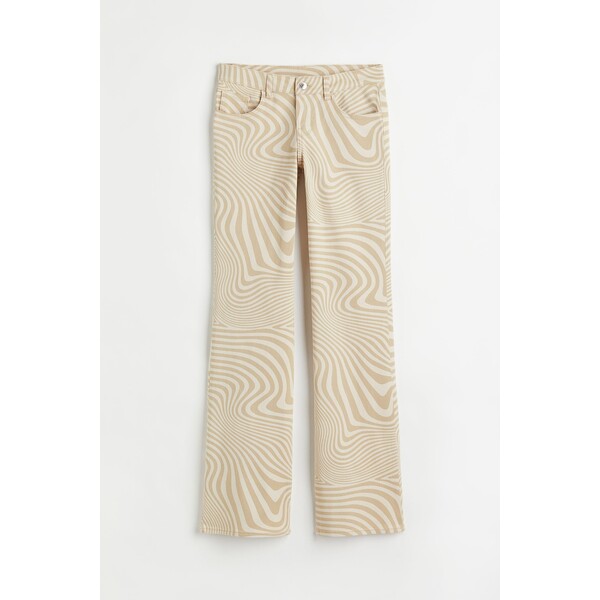 H&M Rozszerzane spodnie z diagonalu Low Waist - 1044156004 Beżowy/Wzór