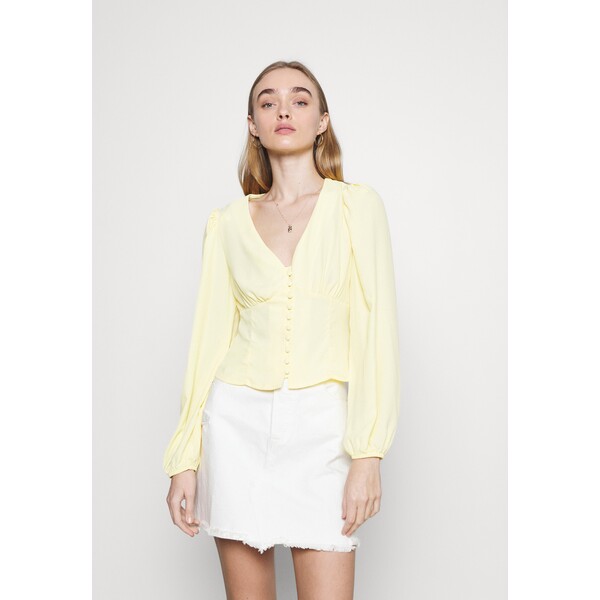 Glamorous BUTTON FRONT BLOUSE WITH PLUNGING NECKLINE AND LONG SLEEVES Bluzka pale lemon GL921E08U-E11