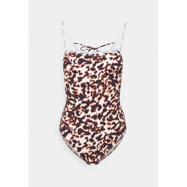 Calvin Klein Swimwear SQUARE NECK ONE PIECE PRINT Kostium kąpielowy brown C1781G027-O11