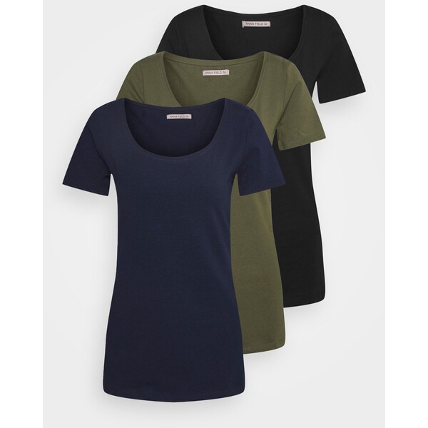 Anna Field Tall 3 PACK T-shirt basic black/dark blue/olive ANH21D000-Q11