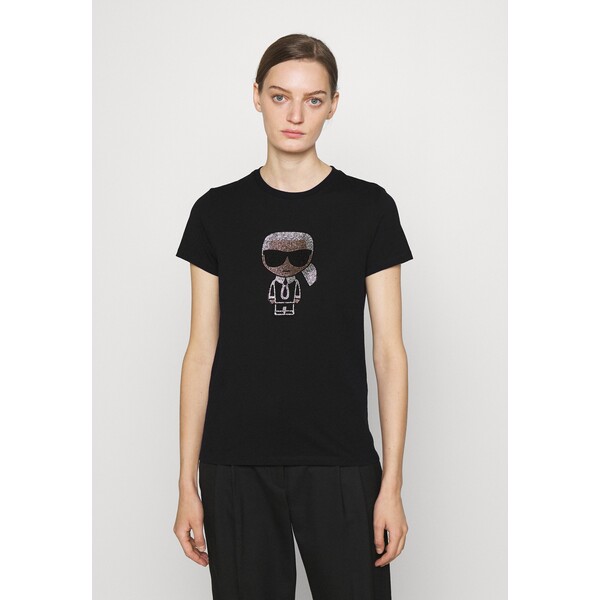 KARL LAGERFELD IKONIK RHINESTONE KARL T-shirt z nadrukiem black K4821D07M-Q11