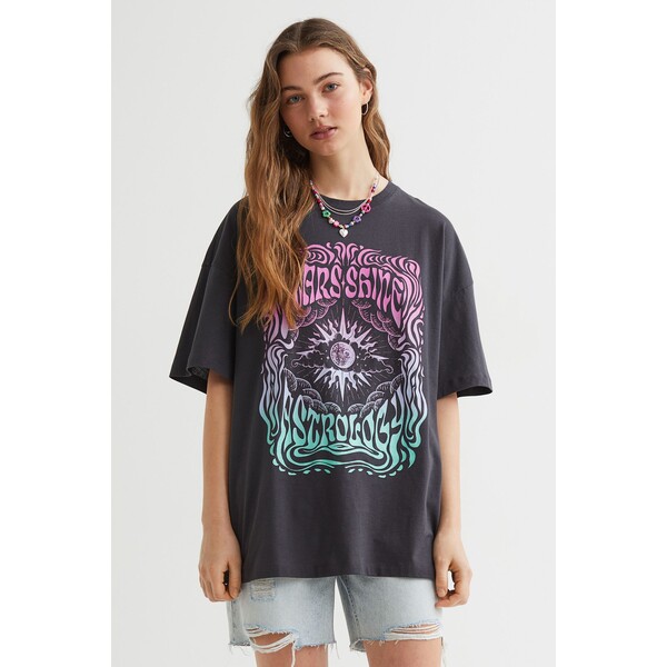 H&M T-shirt oversize z nadrukiem 1018158008 Czarny/Stars Shine