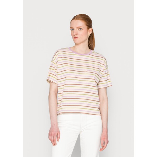 TOM TAILOR DENIM BOXY PRINT TEE T-shirt z nadrukiem rose green multicolor stripe TO721D0YE-T11
