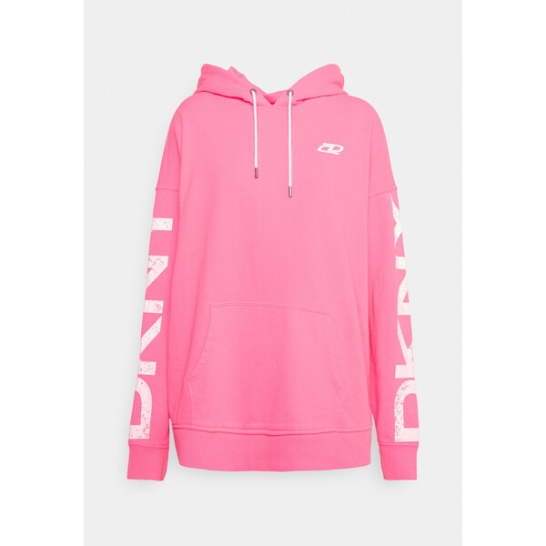 DKNY PIGMENT DYE DISTRESSED CRACKLE LOGO RELAXED FIT HOODIE Bluza laser pink DK141G02Q-J11