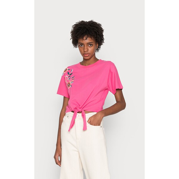 YAS YASFABIAN KNOT TEE T-shirt z nadrukiem fandango pink Y0121D07C-J11