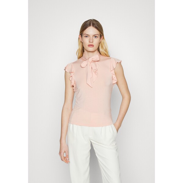 Lauren Ralph Lauren RUFFLE-SLEEVE TIE-NECK TOP T-shirt z nadrukiem pale pink L4221D0HE-J11