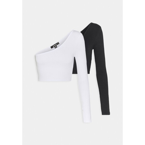 Missguided ONE SHOULDER CROP 2 PACK Bluzka z długim rękawem black/white M0Q21D0KD-Q11