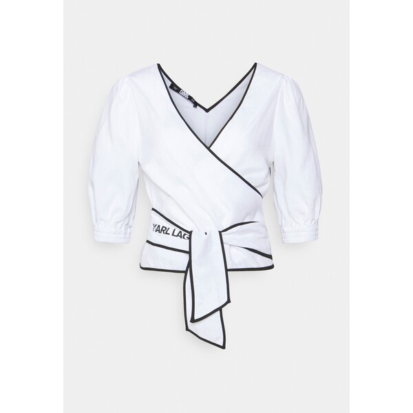 KARL LAGERFELD CONTRAST PIPING T-shirt z nadrukiem white K4821E03D-A11