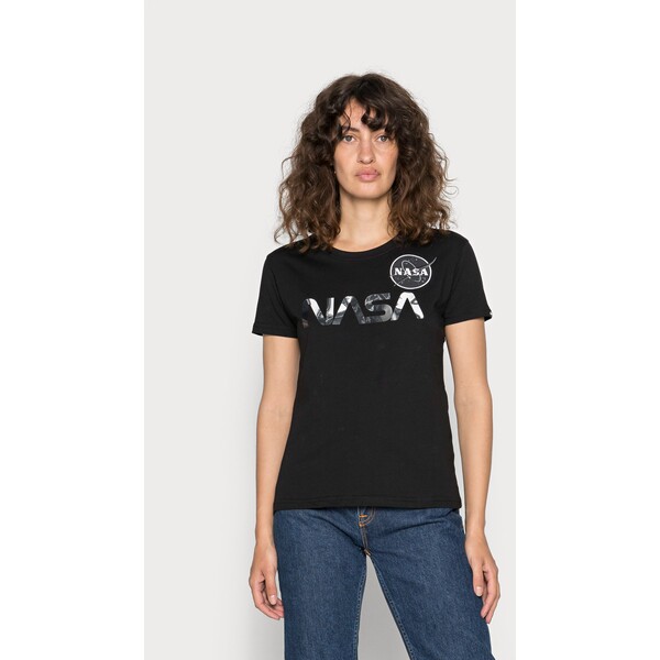 Alpha Industries NASA T-shirt z nadrukiem black/chrome AL521D005-Q12