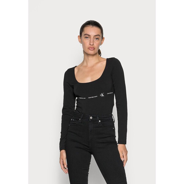 Calvin Klein Jeans REPEAT LOGO SQUARE NECK BODY Bluzka z długim rękawem black C1821D0H6-Q11