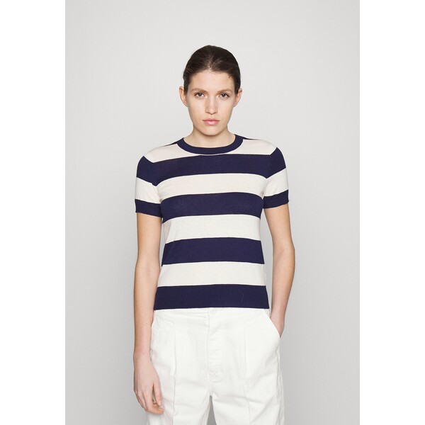 Lauren Ralph Lauren STRIPED SHORT-SLEEVE SWEATER T-shirt z nadrukiem mascarpone cream/french navy L4221I0AG-A11