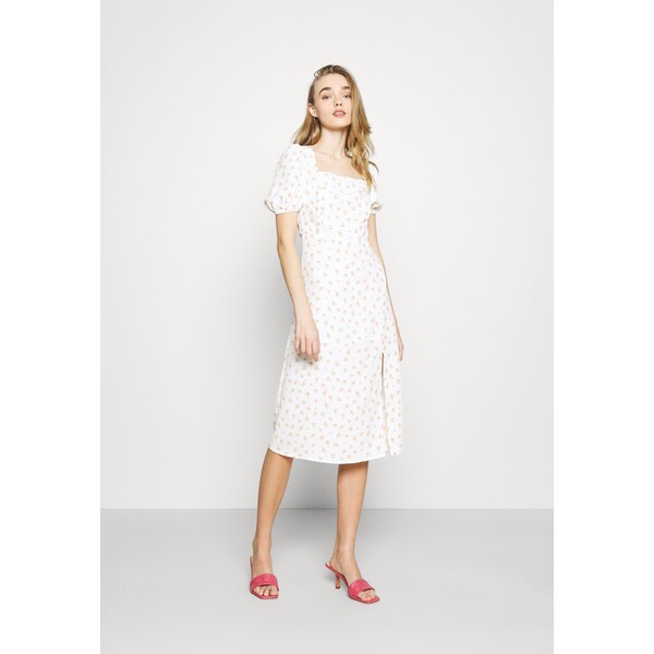 Glamorous TIE BACK MIDI DRESS WITH PUFF SHORT SLEEVES SQUARE NECKLINE Sukienka letnia white/pink GL921C0P5-A11