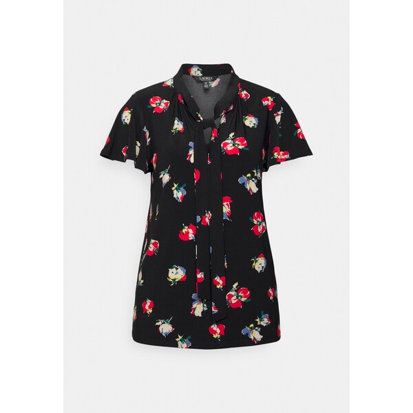 Lauren Ralph Lauren FLORAL-PRINT STRETCH JERSEY TOP T-shirt z nadrukiem black/red multi L4221E0D4-Q11
