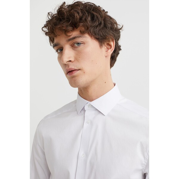 H&M Elastyczna koszula Slim fit 0841808001 Biały
