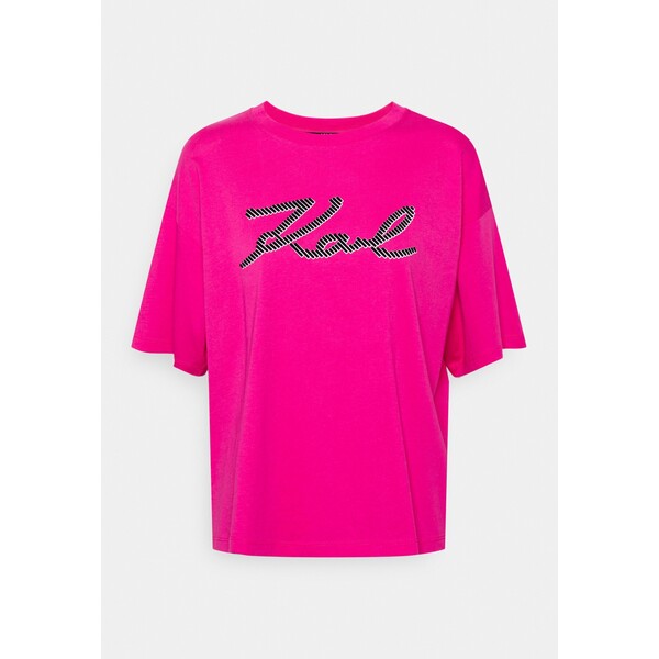 KARL LAGERFELD LOGO T-shirt z nadrukiem fuchsia K4821D09E-I11