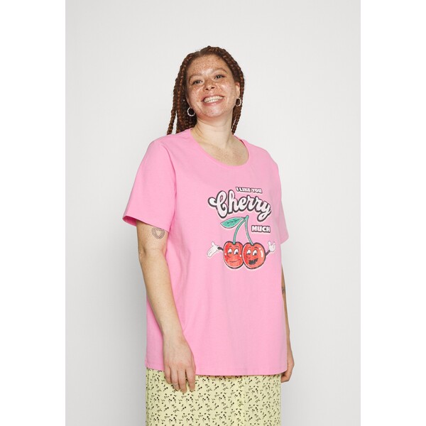 ONLY Curve ONCTESSA BOXY T-shirt z nadrukiem sachet pink ONU21D002-J11