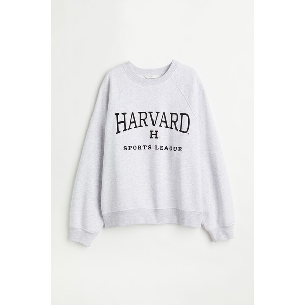H&M Bluza z motywem - Wycięcie przy szyi - Długi rękaw - -ONA 1056840073 Jasnoszary melanż/Harvard