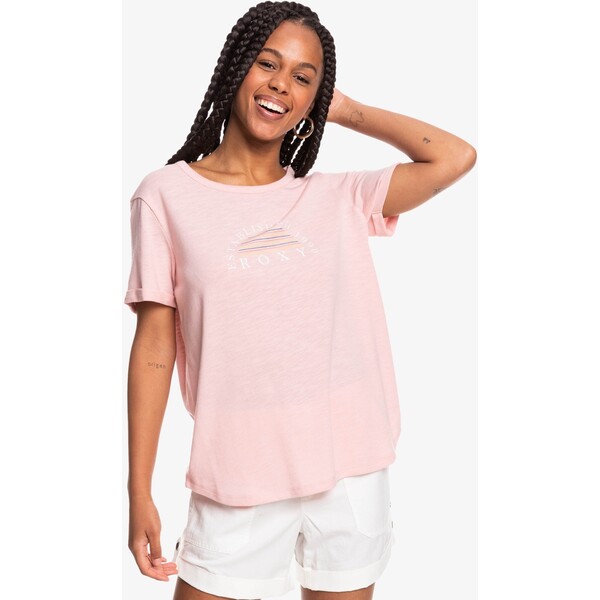 Roxy T-shirt z nadrukiem powder pink RO521D0JA-J11