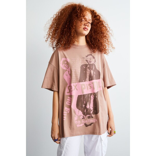 H&M T-shirt z nadrukiem 1031652004 Ciemnobeżowy/Sex Pistols